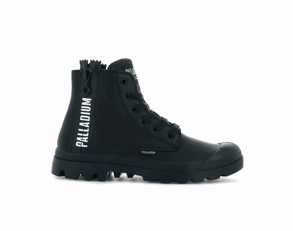 Palladium Pampa Ubn Zips Leather Womens Boots Black Australia [LTYSZV-184]